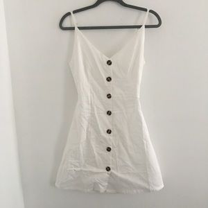 White Linen Button Down Tie Back Sleeveless Dress
